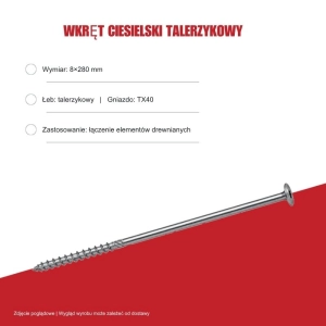 Wkręty konstrukcyjne B.PRO talerzykowe 8x280 TX40 50szt